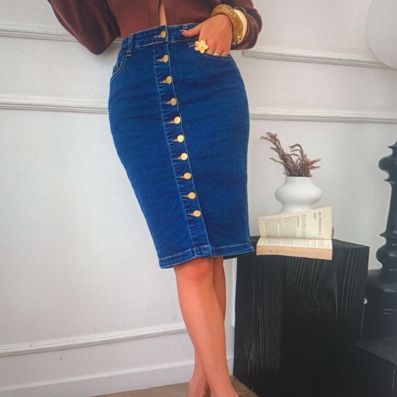 Blue Denim Skirt with blue jeans and a blue skirt for women and women in a dress - Picture 3 of 4